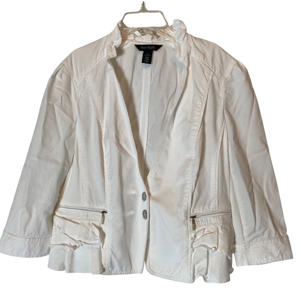 White House Black Market White Jacket Embroidered Detail Size 14
